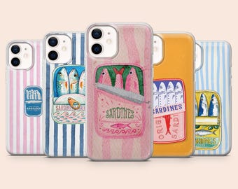 Sardine Phone Case Retro Fish Stripe Cover for iPhone 17Pro, 16, 15, 14, 13, 12, Samsung S25, S24, S23, S22, A16, A56, A55, Pixel 10A, 9Pro
