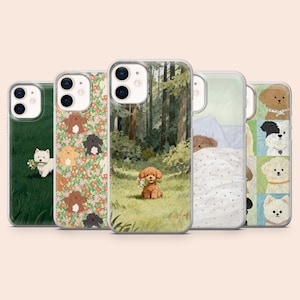 Sött hundskal med fluffigt valpfodral för iPhone 17Pro, 16, 15, 14, 13, 12, Samsung S26, S25, S24, S23, S22, A16, A56, A55, Pixel 10A, 9Pro