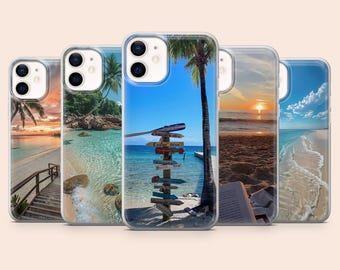 Funda de playa con diseño de isla tropical para iPhone 17Pro, 16, 15, 14, 13, Samsung S25, S24, S23, S22, A16, A56, A55, Pixel 10Pro, 9Pro