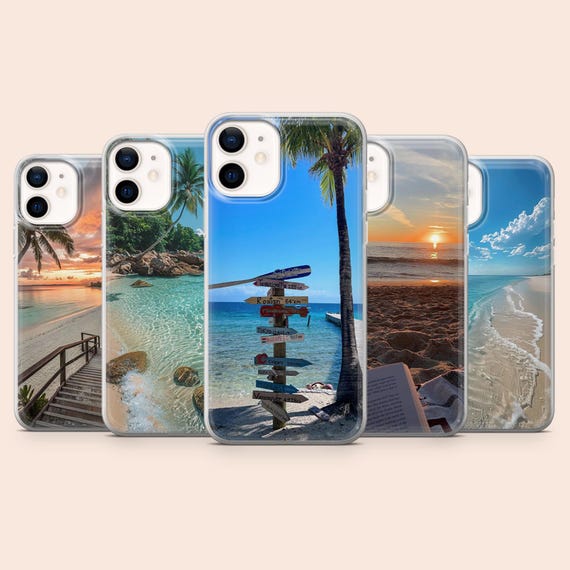 Beach Phone Case Tropical Island Summer Cover for iPhone 17Pro, 16, 15, 14, 13, Samsung S25, S24, S23, S22, A16, A56, A55, Pixel 10Pro, 9Pro
