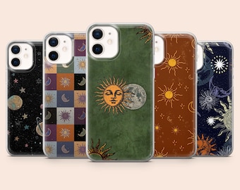 Boho Celestial Phone Case Retro Pattern Cover for iPhone 17Pro, 16, 15, 14, 13, 12, Samsung S25, S24, S23, S22, A16, A56, A55, Pixel 10A, 9A