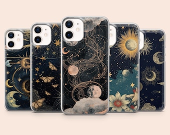 Celestial Phone Case Sun Moon Cover for iPhone 17Pro, 16, 15, 14, 13, 12, Samsung S25, S24, S23, S22, A16, A56, A55, Pixel 10Pro, 9Pro