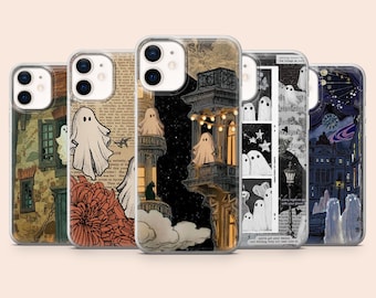 Funda para teléfono con diseño de fantasmas y pareja adorable para iPhone 17 Pro, 16, 15, 14, 13, 12, Samsung S26, S25, S24, S23, A16, A56, A55, Pixel 10 Pro, 9 Pro