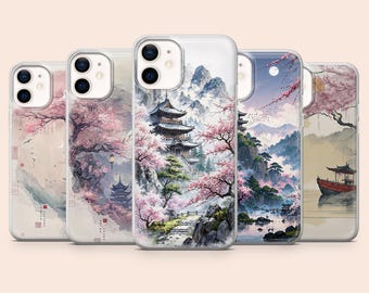 Japanese Pagoda Phone Case Sakura Cover for iPhone 17Pro, 16e, 15, 14, 13, 12, Samsung S26, S25, S24, S23, A16, A56, A55, Pixel 10A, 9Pro, 8