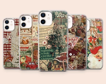 Vintage Christmas Phone Case Xmas Collage Cover for iPhone 17Pro, 16, 15, 14, 13, Samsung S26, S25, S24, S23, A16, A56, A55, Pixel 11, 10, 9