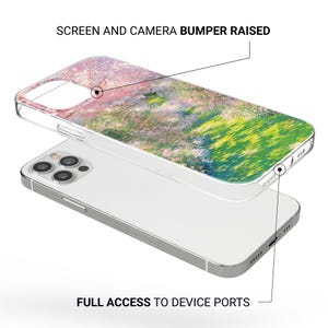 May include: A clear phone case with a colorful abstract design. The case features a raised screen and camera bumper and full access to device ports. The design includes pink, green, and yellow hues.