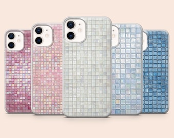 Mosaic Phone Case Square Tiles Ceramic Cover for iPhone 17Pro, 16, 15, 14, 13, 12, Samsung S26, S25, S24, S23, A16, A56, A55, Pixel 10Pro, 9