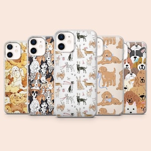 Puede incluir: Una colección de cinco fundas para teléfono con varios diseños con temática de perros. Las fundas presentan diferentes razas y patrones, incluido un patrón repetido de perros con accesorios navideños. Las fundas son transparentes con un acabado brillante.