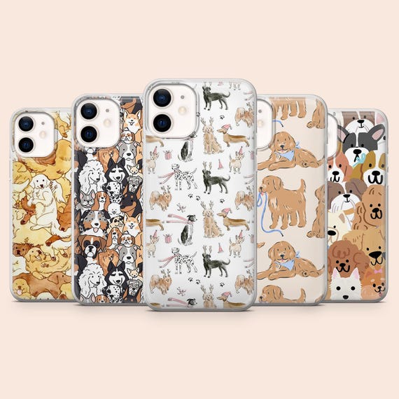 Dog Pattern Phone Case Puppy Cartoon Cover for iPhone 17Pro, 16e, 15, 14, 13, 12, Samsung S26, S25, S24, S23, A16, A56, A55, Pixel 10A, 9Pro