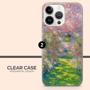 May include: Clear phone case with a Fragmental Design. The case features a colorful impressionist painting of a path through a garden with pink and green foliage. The text "CLEAR CASE" and "FRAGMENTAL DESIGN" are printed on the case.