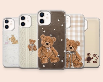テディベア スマホケース かわいいクマ柄 iPhone 17Pro、16、15、14、13、12、Samsung S25、S24、S23、S22、A16、A56、A55、Pixel 10Pro、9Pro 対応
