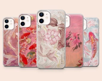 Red Koi Fish Phone Case Japanese Lotus Carp Cover for iPhone 17Pro, 16, 15, 14, 13, Samsung S26, S25, S24, S23, A16, A56, Pixel 10A, 9Pro, 8