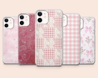 Pink Pattern Phone Case Cute Soft Girly Cover for iPhone 17Pro, 16, 15, 14, 13, Samsung S25, S24, S23, S22, A16, A56, A55, Pixel 10Pro, 9Pro