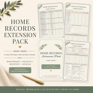 Printable Home Records Extension Pack: 6-Page Home Maintenance, Project, Inventory & Appliance Planner PDF
