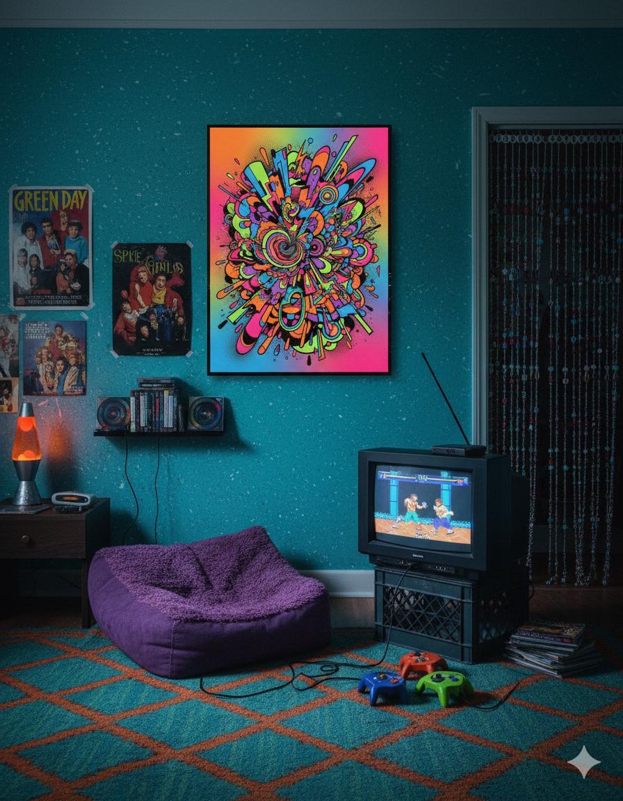 80s Exploding Poster Neon Explosion Abstract Art Print - Psychedelic Wall Decor - 80s 90s ...
