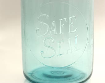 Safe Seal Canning Jar, Blue Safe Seal Jar, Safe Seal Quart Canning Jar, Blue Quart Canning Jar, Vintage Canning Jar,