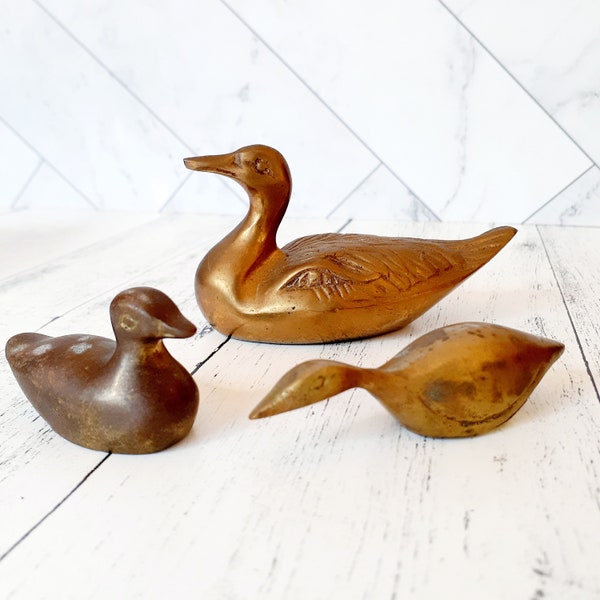 Three Brass Ducks, Set of 3 Solid Brass Ducks,