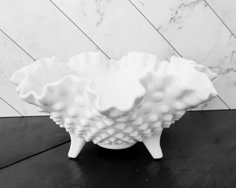 Fenton Hobnail Footed Bowl, Ruffle Hobnail Bowl