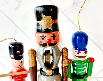 Vintage Wooden Christmas Ornaments, Nutcracker Ornament, Tin Soldier Ornament, Drum Major Ornament,