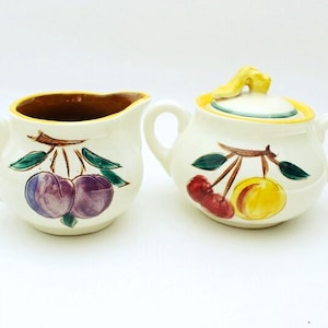 Stangl Creamer and Sugar, Stangl Fruit Creamer and Sugar, Stangl Creamer, Stangl Lidded Sugar Bowl, Stangl Fruit,