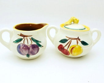 Stangl Creamer and Sugar, Stangl Fruit Creamer and Sugar, Stangl Creamer, Stangl Lidded Sugar Bowl, Stangl Fruit,