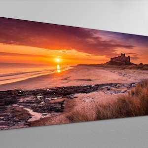 Bamburgh Castle Panoramic Canvas Print | Northumberland Coast Sunset Wall Art | Historic England Beach Landscape Photography