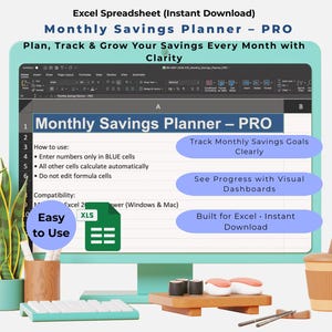 Monthly Savings Planner Excel Spreadsheet | PRO Savings Tracker | Personal Finance Tool