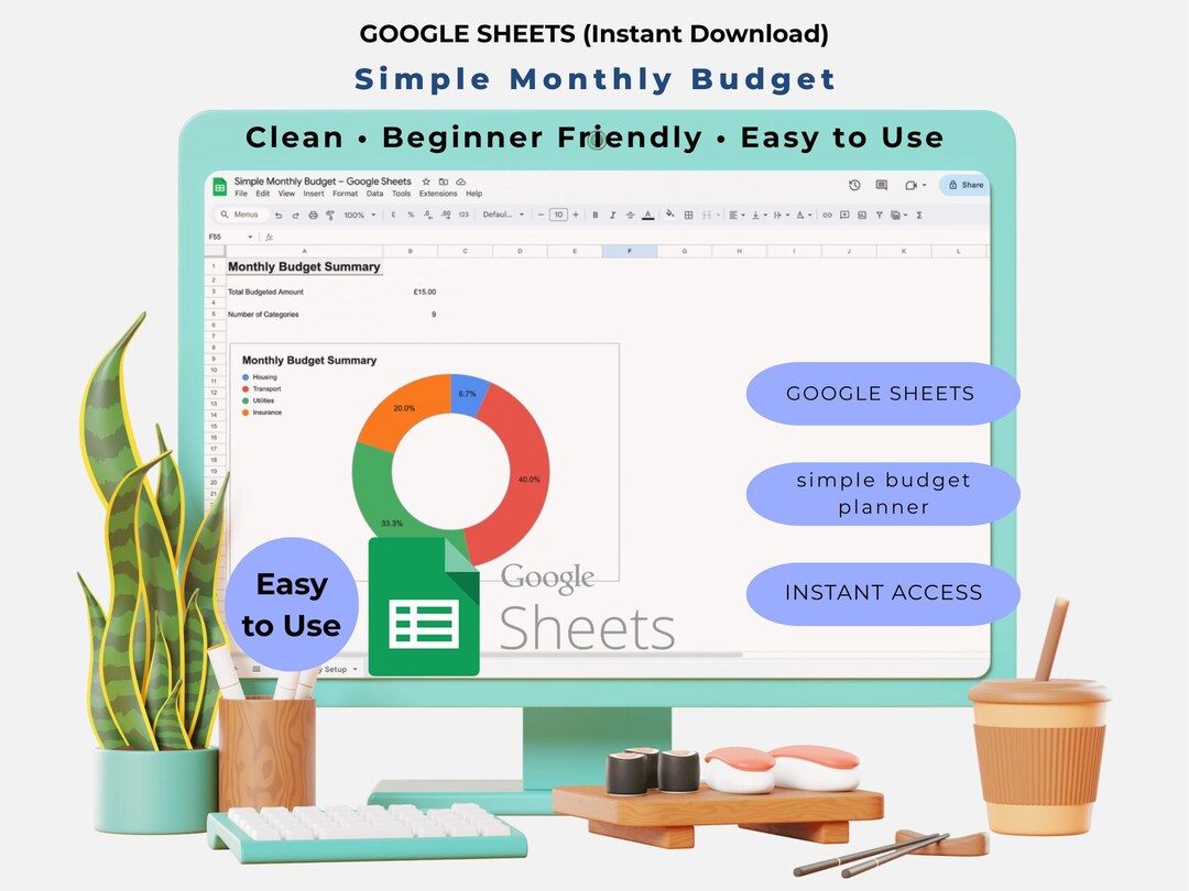 Beginner Monthly Budget Template | Easy Google Sheets Planner (digital ...
