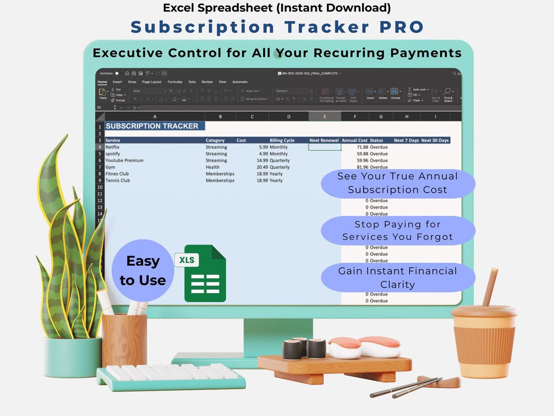 Subscription Tracker Spreadsheet | Monthly Subscription Organizer ...
