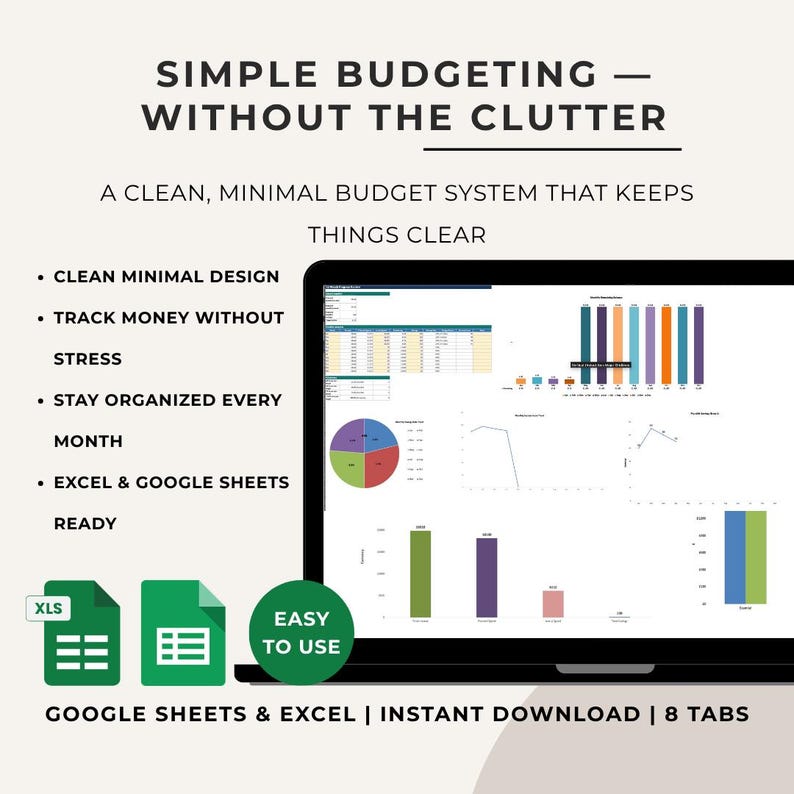 Spreadsheet Clutter Minimalist Budget Planner Spreadsheet, Simple Monthly Budget Template ...