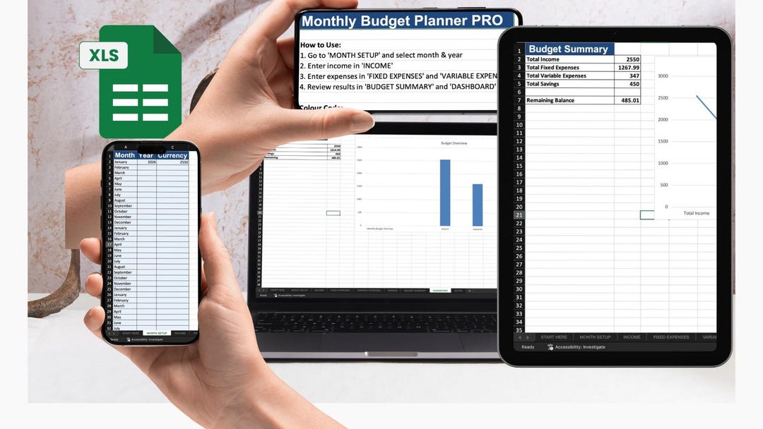 Monthly Budget Planner PRO Excel Spreadsheet | Income & Expense Tracker ...