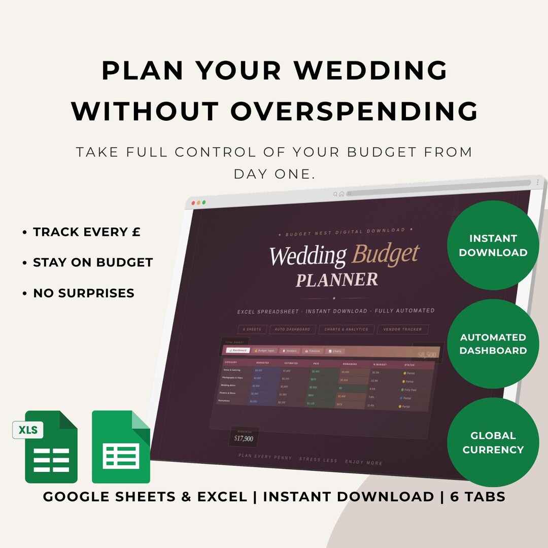 Wedding Budget Planner Spreadsheet Excel | Automated Wedding Budget ...