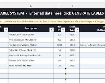 Warehouse Label Generator Excel Template | VBA QR Code Bin Labels (Digital Download)