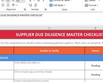 Supplier Agreement Template, Due Diligence Checklist (Excel & Word)