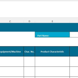 Pode incluir: Uma folha de c&aacute;lculo com um cabe&ccedil;alho turquesa rotulado "CONTROL PLAN". O formul&aacute;rio inclui campos para "Project", "Part Name" e caixas de sele&ccedil;&atilde;o para "Prototype", "Pre-Launch" e "Production". Abaixo est&atilde;o colunas para entrada de dados.