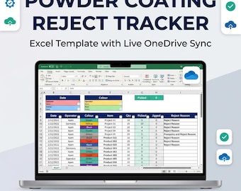 Powder Coating Reject Tracker Excel Template | Manufacturing Quality Control (Digital Download)
