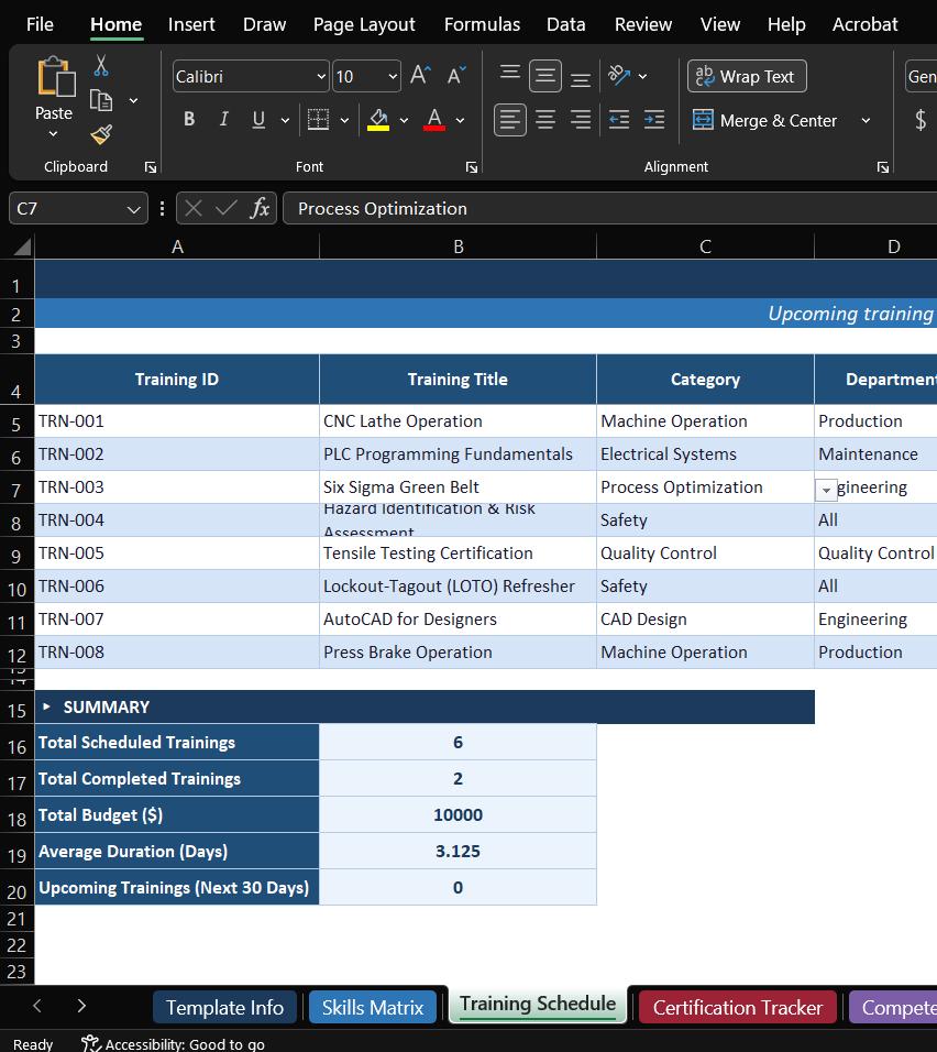 Enabling Competency Tracker Training Matrix & Skills Tracker — Excel Template | Manufacturing ...