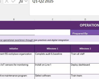 Operations Roadmap Excel Template | Gantt Chart, KPI Tracker (Digital Download)
