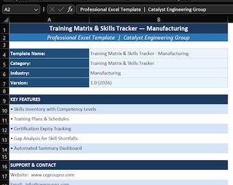 Training Matrix & Skills Tracker — Excel Template | Manufacturing | Competency Assessment | Certification Tracker | HR Dashboard