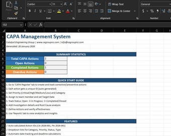 CAPA Management System Excel Template | ISO 9001 Compliance