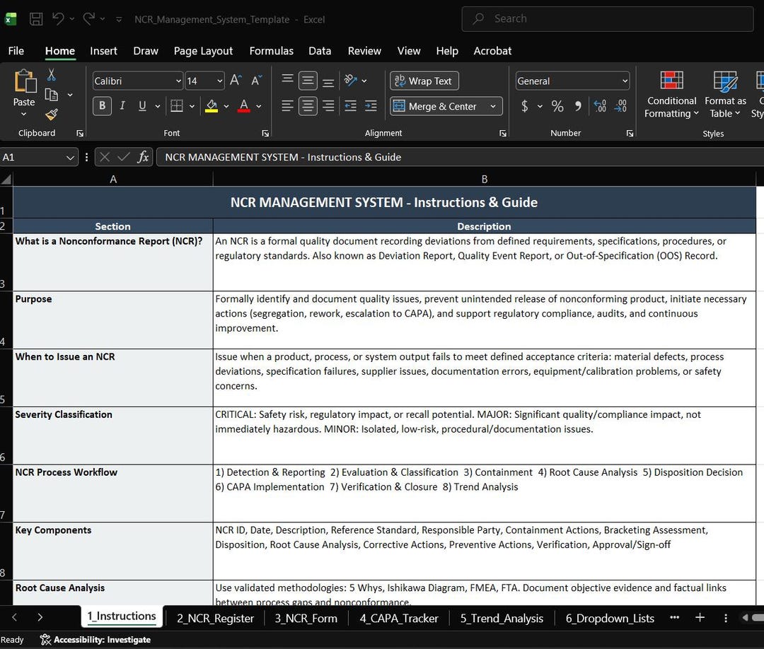 NCR Management System Excel Template | Quality CAPA Tracker (digital ...