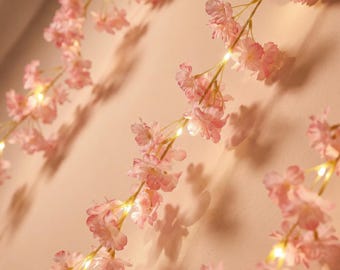 Guirnalda de luces de cerezo rosa/guirnalda floral, decoración de San Valentín