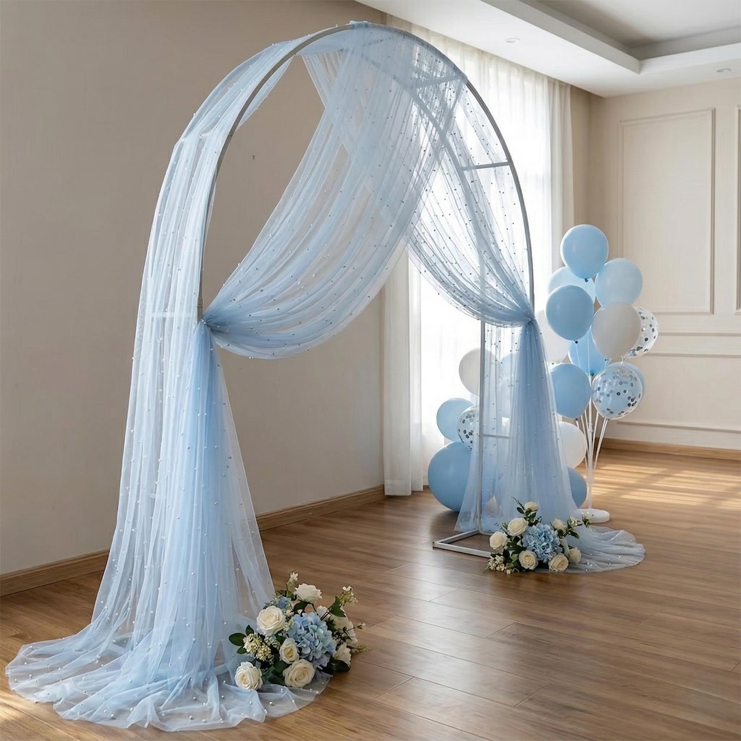 Sheer Arch Draping Wedding Decor | Beaded Mesh Backdrop | Pearl Tulle ...