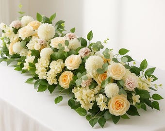 Camino de mesa floral para boda, guirnalda de rosas, arreglo artificial, centro de mesa para eventos, decoración de fiestas.