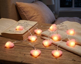 Guirnalda de luces LED con forma de corazón / Guirnalda de luces rosas con brillo cálido / Luces románticas para la habitación / Luces para el dormitorio de bodas