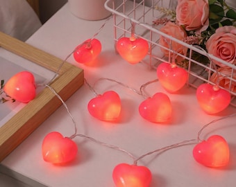 Guirnalda de luces LED con forma de corazón / Luces decorativas de color rojo cálido / Decoración para San Valentín y fiestas