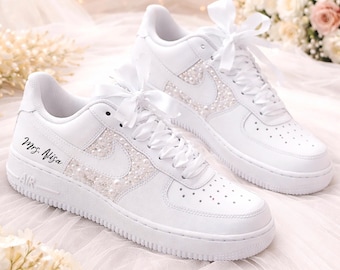 Zapatos personalizados con el nombre de la Sra., zapatillas blancas para boda, plataforma con cordones de cinta de satén, G_03ver2