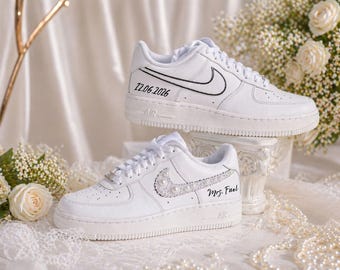 Custom Couple Wedding Shoes, Bride and Groom Sneakers, Personalized Mrs Name and Date, Matching Engagement Trainers, Honeymoon Kicks, CP_06