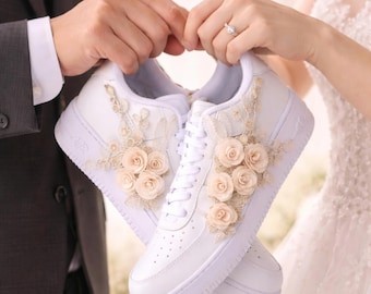 Zapatillas de novia de encaje color marfil, zapatos bajos florales para boda, zapatillas personalizadas para novia, L_16