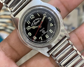 Vintage Rare West End Sowar Prima 17J Manual Winding Military Black Dial K.3721  Swiss Wristwatch for Men’s